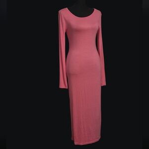 Julietta Pink Long Sleeve Scoop Neck Bodycon Maxi Dress - Size Medium